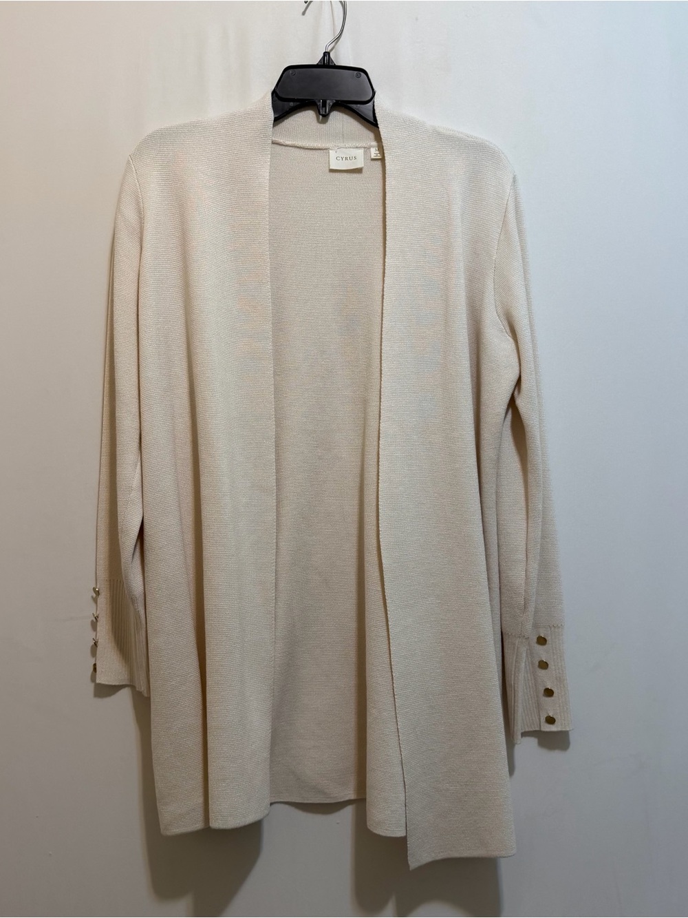 Cyrus Cream Open-Front Knit Cardigan with Gold Buttons